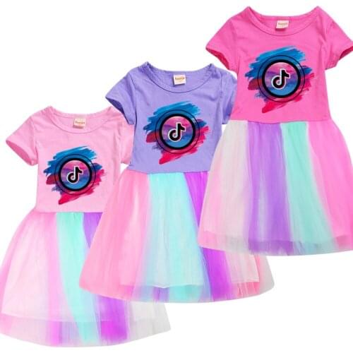 3-12 Years Girls Polka-Dot Dress Tik Tok Summer Short Sleeve Clothing Kids Girls Music Mark A-line Dresses Children Clothes