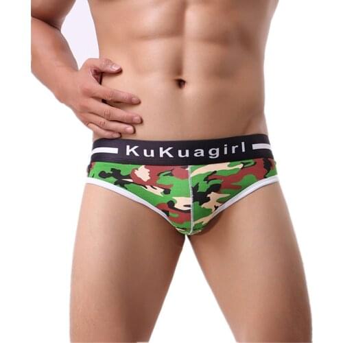 Sexy Men Underwear Cotton Briefs Shorts Camouflage Panties Low Rise U Convex Pouch Underpants Cueca calzoncillo Plus Size L-3XL