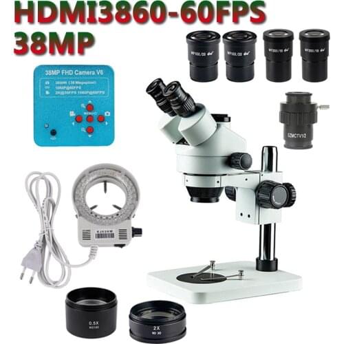 3.5X-180X Industrial Trinocular Stereo Microscope 38MP Magnification Continuous Zoom 7X 45X For LAB Phone PCB Repair Soldering