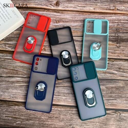 Shockproof Magnetic Ring Stand Case For Samsung S21 S20 FE A12 A21S A42 A51 A72 A81 A91 M31S Slide Camera Lens Protection Cover