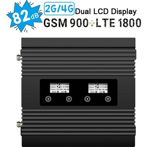 GSM LTE Cellphone Signal Repeater GSM 900 DCS 1800 MHz Mobile Booster 82dB Power Gain Band 3 Dual LCD Display 4G LTE Amplifier