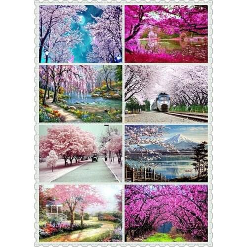 Sakura,5D,DIY,Diamond Painting,Full,Fallen petals lie in profusion,Needlework,Embroidery,Cross Stitch,Round Rhinestone,Decor