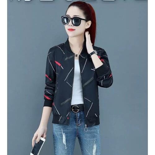 Spring Autumn Thin Women Jacket Double Side Wear Coats And Jackets Women Print Plus Size Casual Basic Coat Pocket Zipper Outwear