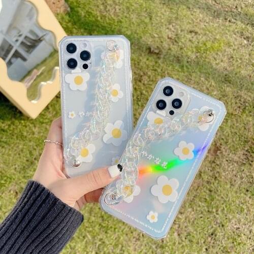 Tobebest Flower Laser Bracelet Phone Cases for iphone 12 11 pro max X XS XR 7 8 Plus SE 2020 Chain Soft Back Cover
