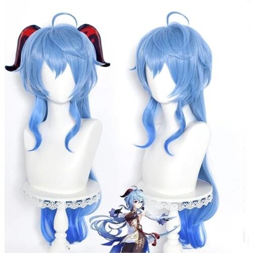 Genshin Impact Cosplay Wigs Ganyu Cosplay Wig Gradient Blue Long Wig Heat Resistant Synthetic Hair + Free Wig Cap