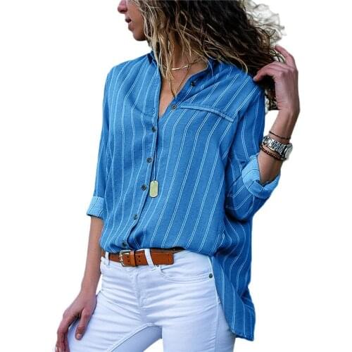 Plus Size 3XL Shirts Women 2018 Loose Printed Striped Long Sleeve V-neck Shirt Office Clothes Casual Tops