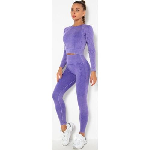 2Pcs Women Sets Hips Push Up Leggings+Long Sleeve Shirts Workout Running Suits Energy Seamless Gym Sets Girl Fitness Yoga Sets