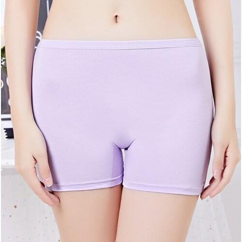 Plus Size Women Summer Safety Pants Seamless Stretchy Underwear Solid Color Cotton Breathable Boyshort Ladies Safety Short Pants