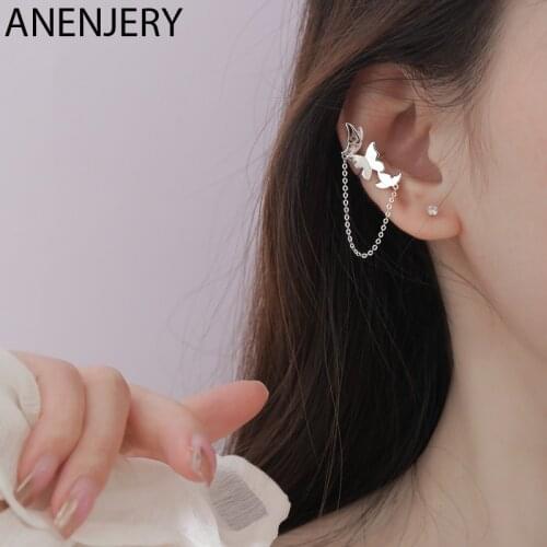 ANENJERY 925 Sterling Silver Butterfly Ear Bone Clip On Earrings for Women Fashion Ear Cuffs No Piercing 2020 New S-E1321