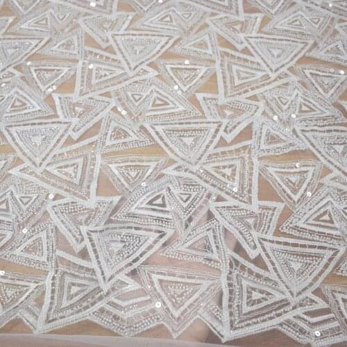 2021 HOT Sales White Sequins Embroidery Fabric Tulle Lace for Wadding Dress HY0346