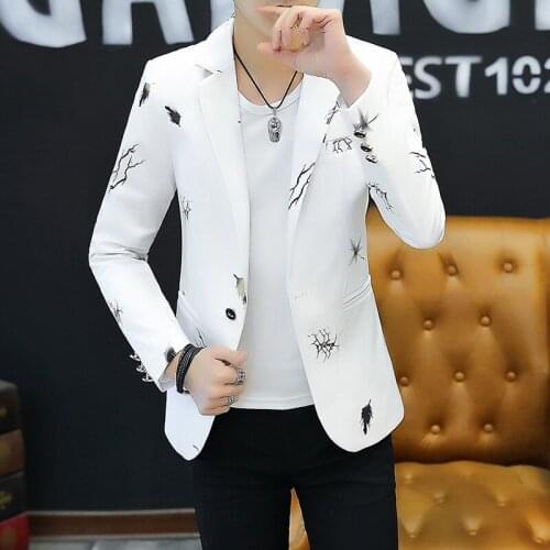 2021 Youth Slim Blazer Men Fashion Casual Spring Print Suit Jacket