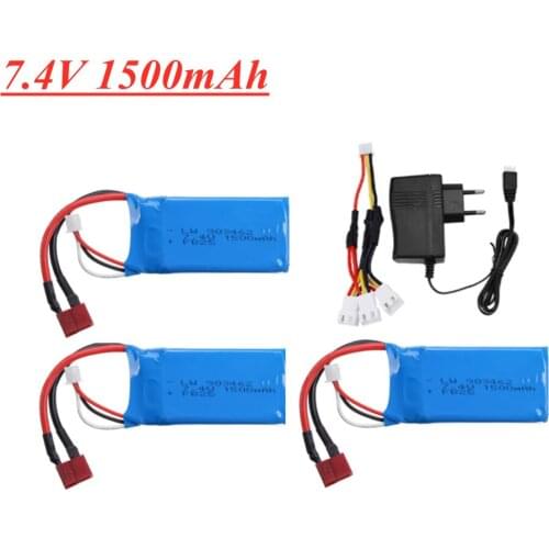 7.4V 1500mAh Lipo Battery For Q39 Wltoys 144001 A959-B A969-B A979-B K929-B RC Car Parts 903462 2S 7.4V Battery Charger Set