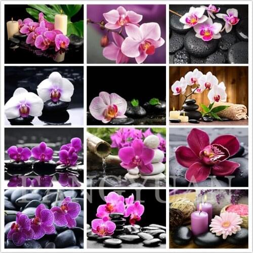 Full Square Round Drill Diamond Painting Orchid Stone Picture of Rhinestones Diamond Embroidery Flower Mosaic Home Decoration