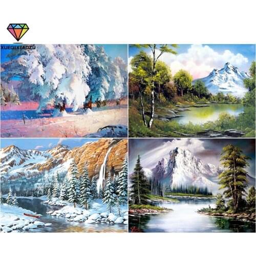 XUEQIXIAOZU Diamond Embroidery Winter Scenery Cross Stitch Diamond Mosaic Paintings Full Round Snow Mountain Picture gifts
