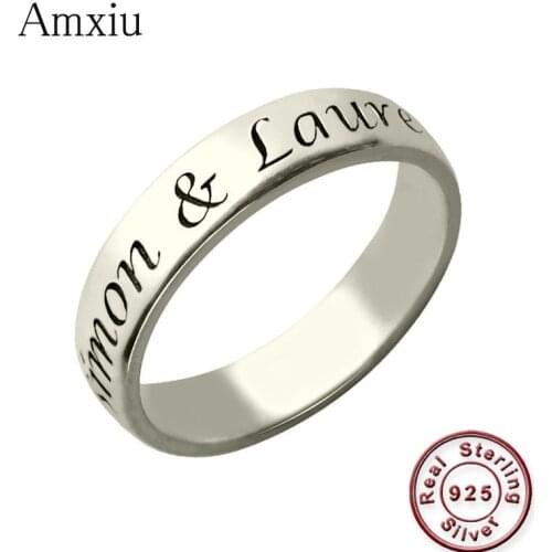 Amxiu Engrave Two Names Rings DIY 925 Sterling Silver Ring Custom Personalized Rings For Women Men Gift Big Size Rings Jewelry