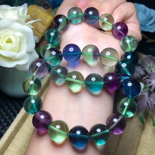 Natural Colorful Fluorite Quartz Bracelet Gemstone Round Beads Women Men 8mm 10mmm 12mm Anniversary Love New Gift Bracelet AAAAA