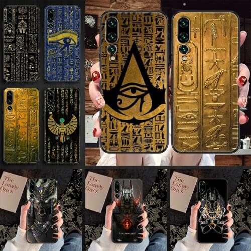 Egyptian Hieroglyphics Symbols Phone case For Huawei P Mate P10 P20 P30 P40 10 20 Smart Z Pro Lite 2019 black silicone back art