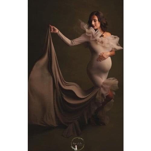 Elegant One Shoulder Ruffles Mermaid Long Maternity Dresses Sexy Split Tulle Long Train Pregnant Women Dress To Photo Shoot