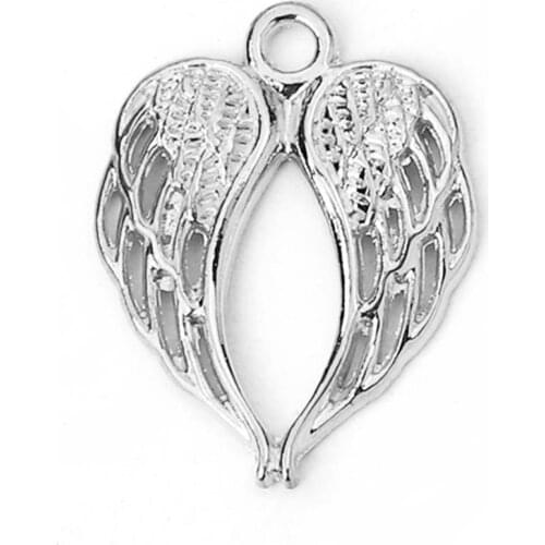 DoreenBeads Fashion Zinc Based Alloy Pendants Wing Silver Color Gold Color Feather Heart DIY Charms 22mm x 17mm( 5/8"), 50 PCs