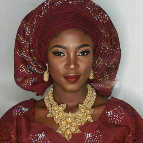 Elegant Champagne Gold Nigerian African Wedding Beads Jewelry Sets Party Occassion Women Jewelry Sets Flower Free Shipping WE056