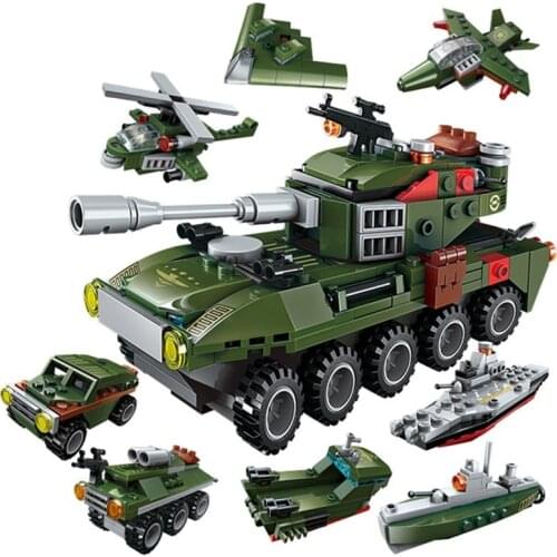 Enlighten War Blocks Vehicles Tank Building Bricks Toys Transformed Robot Boys Birthday Gifts For Kids 8 or 6 IN One