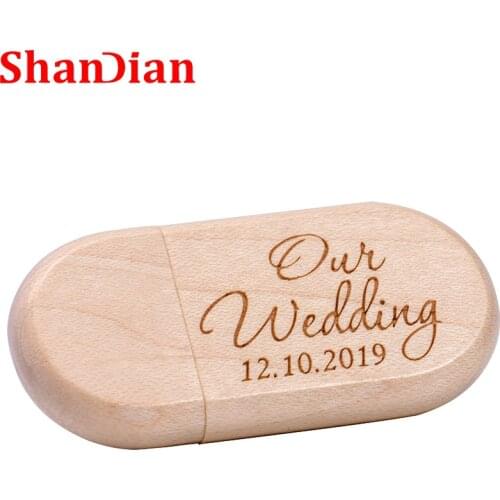 SHANDIAN Wood USB 2.0 Flash Flash Drive 4G 8GB 16GB 32GB 64GB 128G Wediing Gifts Pen Drives Free Custom LOGO Memory Stick U Disk