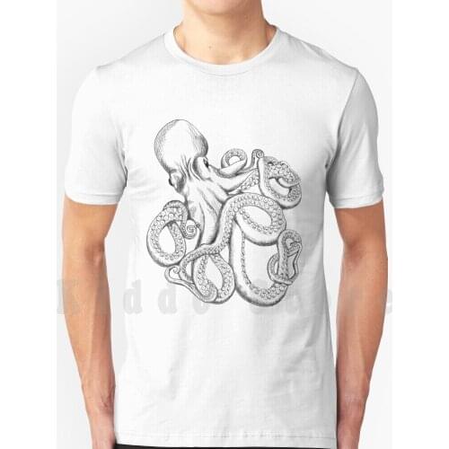 Octopus Line Art T Shirt Cotton Men Diy Print Cool Tee Octopus Line Art Realism Still Life Ink Deep Sea Underwater Ocean Animal