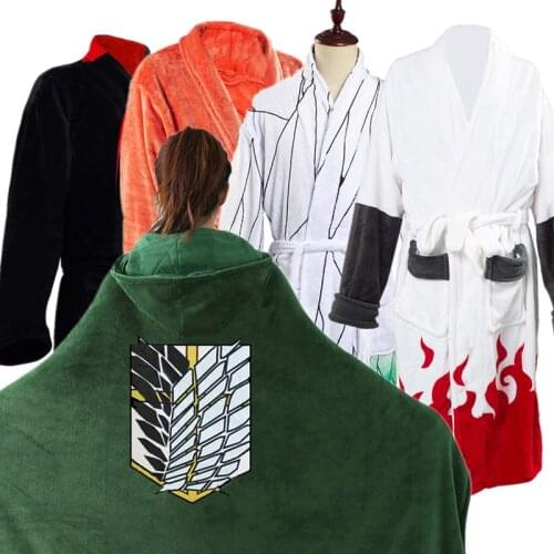 Adult Bathrobe Cosplay Sleepwear Pajamas Attack on Titan Blanket Cloak Flannel Gown Anime Demon Slayer Winter Warm Nightdress