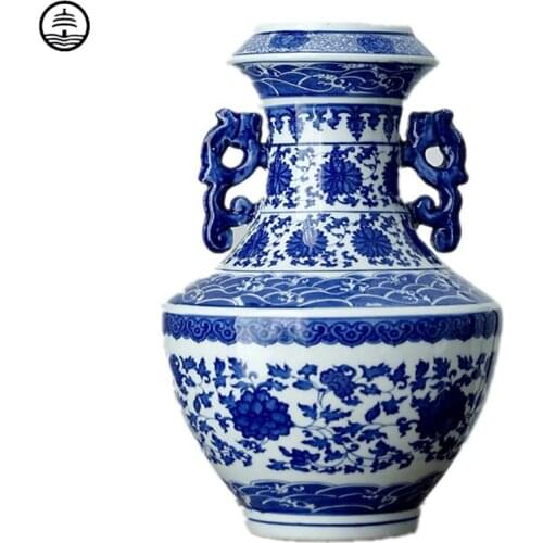 Ceramics Vases Blue And White Porcelain Floral Texture Flower Arrangement Desk Decoration Home Decor Chinese Collecting R7205