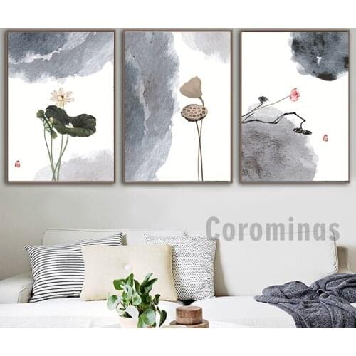 Chinese Ink Lotus Flower Posters And Prints Canvas Painting Wall Art Poster Pictures For Living Room Home Cuadros Decoration