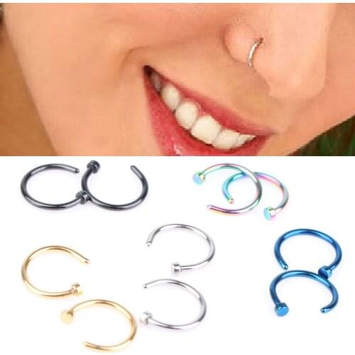 Body Ring Fake Piercing Jewelry 5 Colors Women Nostril Nose Hoop Stainless Steel Nose Rings clip on nose Body Jewelry