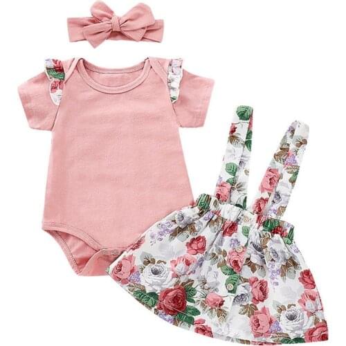 2Pcs Toddler Baby Girl Summer Pink Tops Romper Floral Skirt Outfits Set Clothes Girls Clothes O-neck Short Sleeve Summer 2019