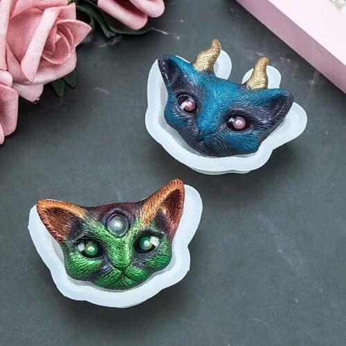 Crystal Epoxy Mould DIY Jewelry Three-eyed / With Angle Cat Head Silicone Mold