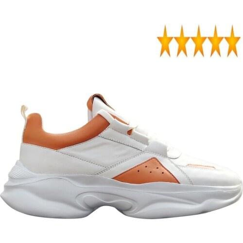 Lace Genuine Platform Leather Chunky Up Sneakers Men Summer Jogging Breathable Shoes Height Increasing Street Style Trainers