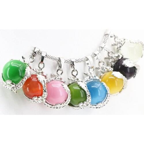 Animal Dragon Stone Winding Pendant Jewelry Making 20x27mm Opal Round Ball Glass Cat Eyes Crystal Beads Inlay Diy Findings B3299