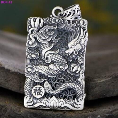 BOCAI 100% S999 sterling silver pendant Flying Dragon personality Domineering pure Argentum round Amulet for men and women