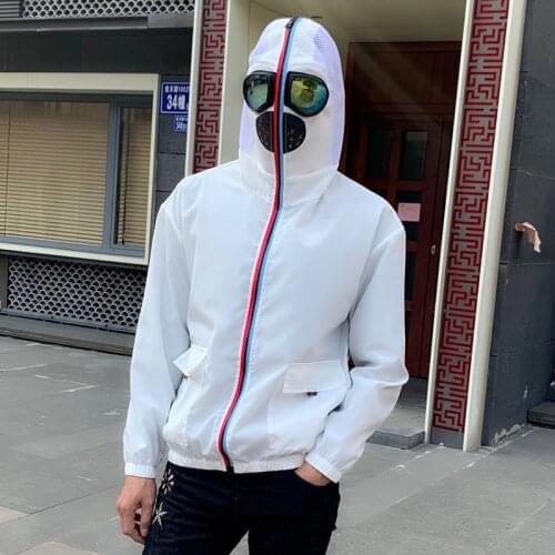 Zip Up Jacket Men Motorcycle Hooded with Glasses Windbreaker Women Jackets Big Size 4XL Thin Summer Spring Autumn Korean Clothes