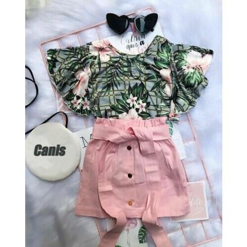 Baby Kids Girl Summer Outfits Clothes Ruffle Floral Tops Romper +Skirt 2PCS Cotton Outfit Clothes