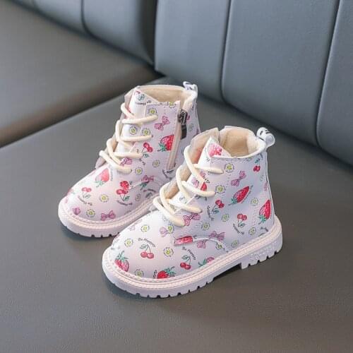 Hot Sale Kids Snow Boots Boys Girls Cute Ankle Leather Warm Plush Children Martin Boots Waterproof Non-slip Toddlers Shoes G42