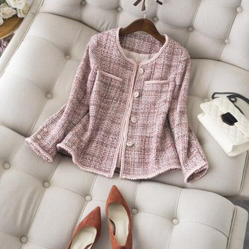 Sweet, Charming, Elegant and Versatile Tweed Knitted Short French Pink Autumn and Winter Womens Short Jacket