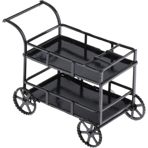 Miniature Metal Serving Cart for 1/12 Dollhouse Accessories - Dolls Kitchen, Dining Room, Restaurant Decor