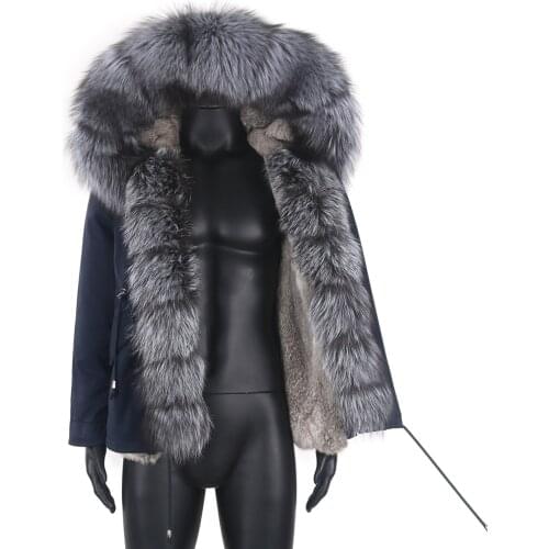 2021Winter Jacket Natural Raccoon Fur Collar Hood Thick Warm Real Rabbit Fur Outerwear Streetwear Coat Men Short Parka 7XL