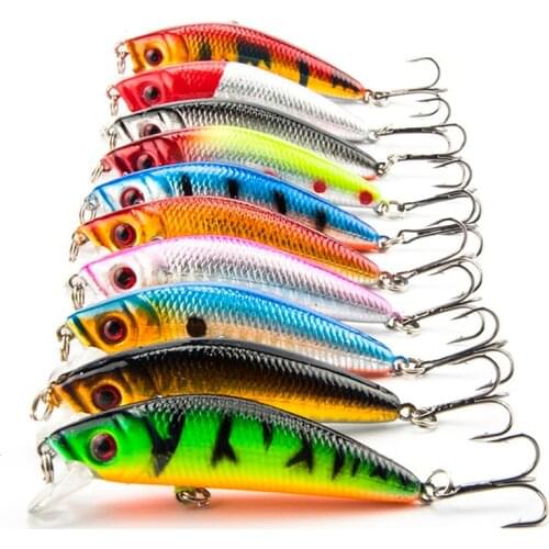 10PCS/LOT Fishing Lure Set Kit 7cm/8.5g Lifelike Plastic Body Artifical Minnow Lure with Lead For Bass 3D Eyes Fishing Tackle