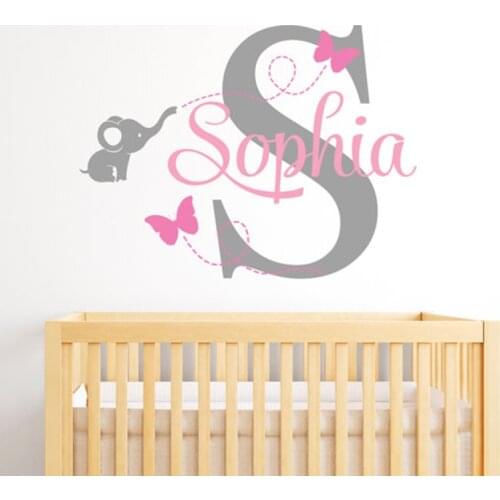 Butterflies Custom Name Wall Decal Baby Nursery Room Personalized Initial Letter Wall StickersAnimals Vinyl Home Decor L153