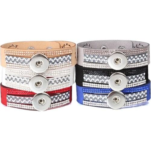 New Vintage Flower Rhinestone Velvet Leather Bracelets Snap Button Jewelry fit 18MM Metal Snap Buttons Bohemian Button Bracelet