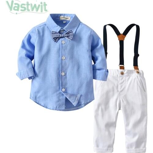 Newborn Baby Boy Clothes Set Formal Gentleman Suit Long Sleeve Bowtie Shirt+Suspenders Trousers Infant Outfit Baptism Costume