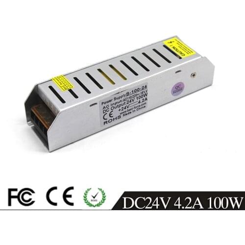 Single Output Switching Power Supply 24V 4.2A 100W Led Driver for LED Strip Light Lamp AC 110-240V Input To DC24V Free Shipping