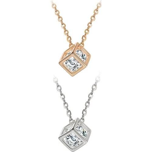 Simple 3D Rubiks Cube Necklaces Crystal Rhinestone Pendant Necklace for Women Fashion Square Clavicle Chain Wedding Jewelry