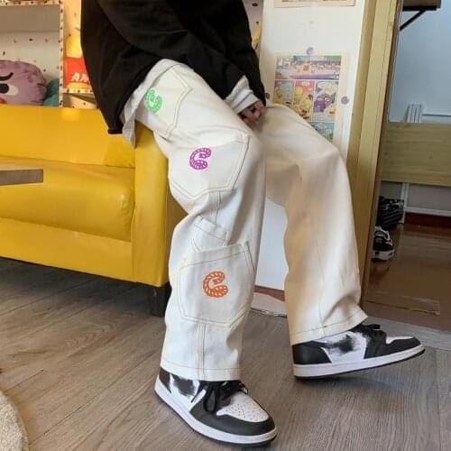 Retro Pocket Hip Hop Straight Cargo Pants Men and Women Oversize Jeans Trousers Loose Harajuku Streetwear Denim Pants Vintage