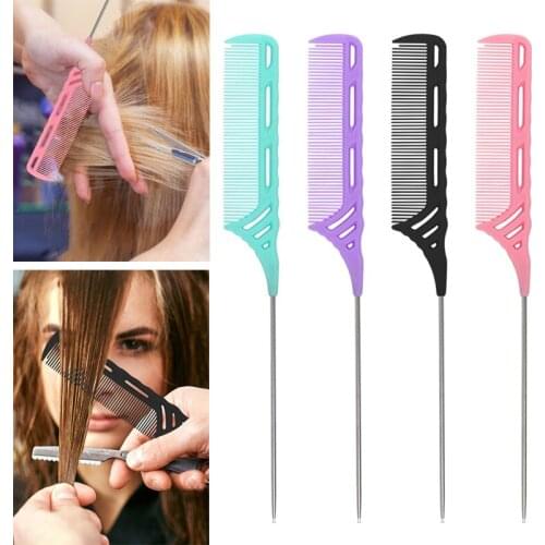 Professional Rat Tail Comb Salon Stainless Steel Fine-Tooth Distribution Comb Hairdressing Tool DIY Barber Accessories